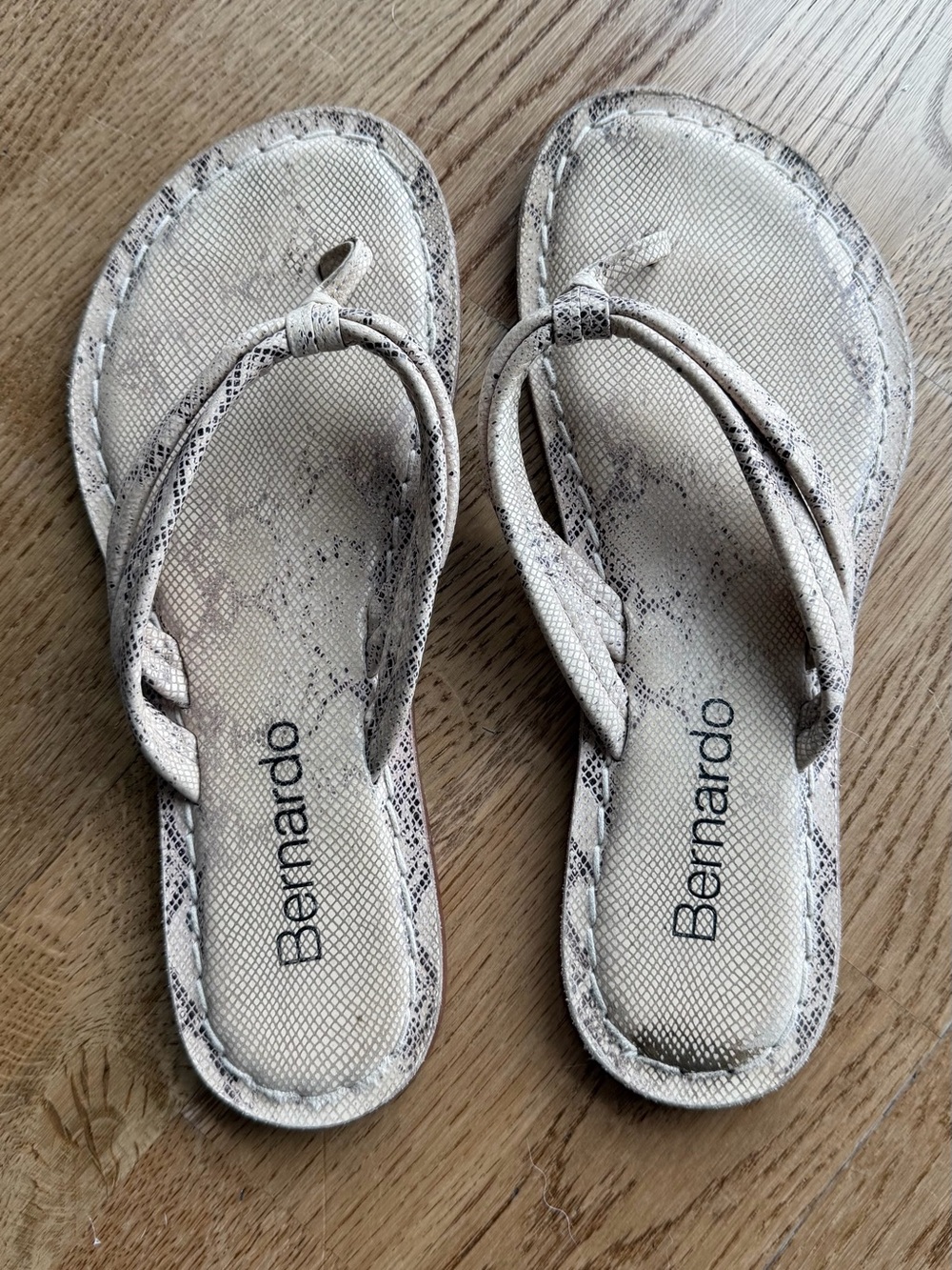Bernardo Cream Snake-Print Flip Flop Sandals